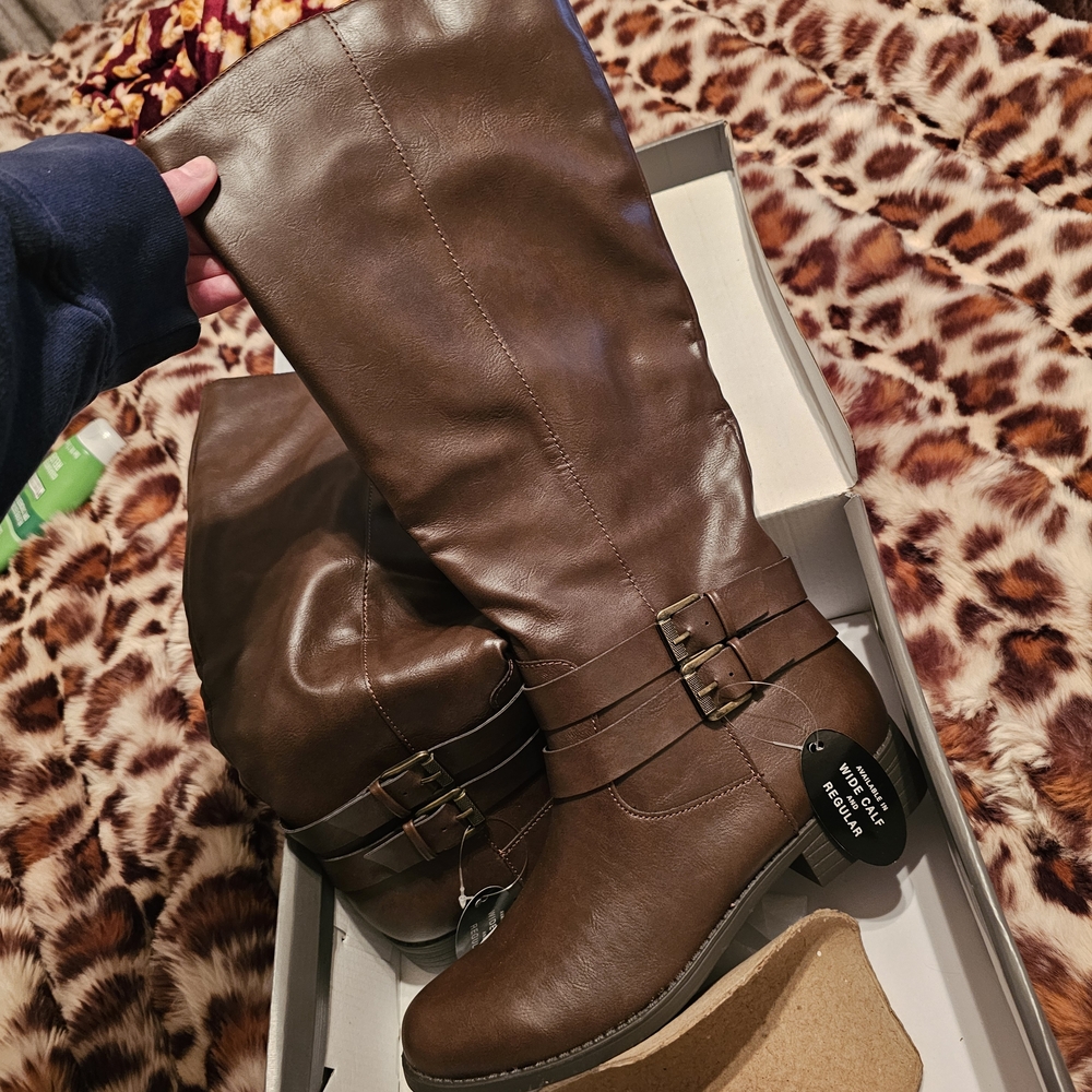 Brown Knee-High Boots with Buckle Detail